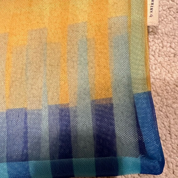 Anthropologie Medium Mesh Pouch Yellow Stripe Motif Multi - Picture 4 of 4